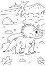 Children coloring book page triceratop dinosaur nature illustration