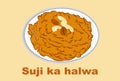 Suji ka halwa or rava sheera. Vector illustration.