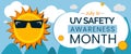 UV safety awareness month. July sun protection month. Vector banner. Royalty Free Stock Photo