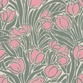 Vector tulip floral illustration seamless repeat pattern fabric and surface design digital artwork Royalty Free Stock Photo