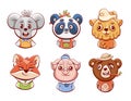 Set of vector characters of cute animals in cartoon comic style. Royalty Free Stock Photo