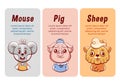 Vector cards with cute animals in cartoon style. Royalty Free Stock Photo