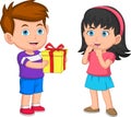 Little boy giving a gift to cute girl Royalty Free Stock Photo