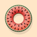 A watermelon-colored children\'s swimming circle isolated on a sandy background. Vector illustration.