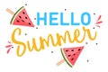 Watermelon Slice of popsicle. Hello summer inscription on a watermelon background. Vector illustration