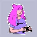 Cute gamer girl with pink hair