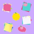 Color set of sticky notes. Notebooks with a paper clip, sticky tape, a set of sticky notes