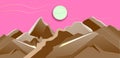 Abstract geometric landscape. Mountains against a pink sky and the sun Royalty Free Stock Photo