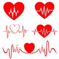 Horizontal set for heart beat hearts. Ink Brush heartbeat heart. Hearts Symbols. heart icon. lovers, romance, variety, affection Royalty Free Stock Photo