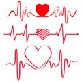 Horizontal set for heart beat hearts. Ink Brush heartbeat heart. Hearts Symbols. heart icon. lovers, romance, variety, affection Royalty Free Stock Photo