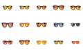 Sets of pair of yellow sunglasses icons.