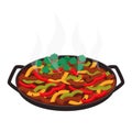Fajitas. Dish of meat and vegetables, striped on a pan. Royalty Free Stock Photo