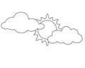 The sun shines from behind the clouds - a vector linear picture for a coloring book, logo or pictogram. Royalty Free Stock Photo