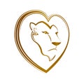 Lion Heart shape head icon emblem design