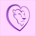 Lion Heart shape head icon emblem design