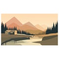Vector Illustration Artwork Landscape timber mountain village house in the winter. Royalty Free Stock Photo