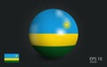 Web Realistic ball with flag of Rwanda. Sphere with a reflection of the incident light with shadow.