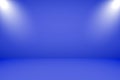 Vector illustration of empty studio with spotlights and blue background for product display