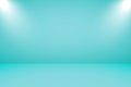 Vector illustration of empty studio with spotlights and light blue background for product display