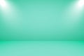 Vector illustration of empty studio with spotlights and light green background for product display