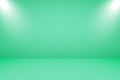 Vector illustration of empty studio with spotlights and light green background for product display Royalty Free Stock Photo