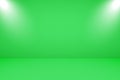 Vector illustration of empty studio with spotlights and green background for product display Royalty Free Stock Photo