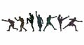 Colorful vector illustration silhouettes of boxers, thai boxers, kickboxers. Unity sports boxing, Thai boxing, kickboxing