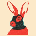 Rabbit, bunny. Vector illustration in a minimalist style with Riso print effect.