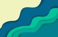 Vector background illustration in paper cut style for web design. Abstract wave illustration in green, blue and yellow colors