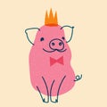 Pink, fancy pig. Vector illustration in flat cartoon style Royalty Free Stock Photo