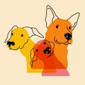 Dogs. Vector illustration in a minimalist style with Riso print effect.