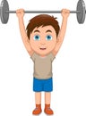 cute boy lifting weights cartoon Royalty Free Stock Photo