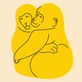 Two monkeys hugging. Vector illustration in flat cartoon style Royalty Free Stock Photo