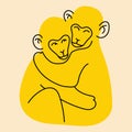 Two monkeys hugging. Vector illustration in flat cartoon style Royalty Free Stock Photo