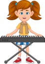 pretty little girl playing electric piano cartoon Royalty Free Stock Photo