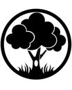 Big Tree with hollow and grass - vector illustration for logo or pictogram. Royalty Free Stock Photo