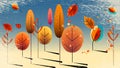 Abstract colorful autumn trees on shabby background. Retro forest design Royalty Free Stock Photo