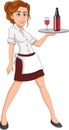 pretty waitress girl serving drinks cartoon