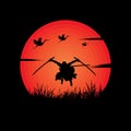 illustration vector graphic of Samurai training at night on a full moon. Perfect for wallpaper, poster, etc