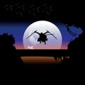 illustration vector graphic of Samurai training at night on a full moon. Perfect for wallpaper, poster, etc