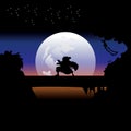 illustration vector graphic of Samurai training at night on a full moon. Perfect for wallpaper, poster, etc