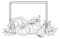 Thanksgiving Frame Outline. Pumpkins Line Art Illustration, Outline Pumpkin arrangement Hand Drawn Illustration Royalty Free Stock Photo