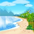 beach illustration summer vecation beautiful sea view with tree and birds Royalty Free Stock Photo