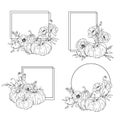 Thanksgiving Frame Outline. Pumpkins Line Art Illustration, Outline Pumpkin arrangement Royalty Free Stock Photo