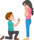 Cartoon boy giving engagement ring to his girl