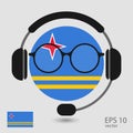 Aruba vector flag with headphones and glasses, vector illustration. Web