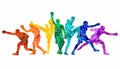 Colorful vector illustration silhouettes of boxers, thai boxers, kickboxers. Unity sports boxing, Thai boxing, kickboxing