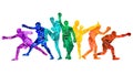 Colorful vector illustration silhouettes of boxers, thai boxers, kickboxers. Unity sports boxing, Thai boxing, kickboxing