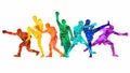 Colorful vector illustration silhouettes of boxers, thai boxers, kickboxers. Unity sports boxing, Thai boxing, kickboxing