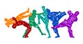 Freestyle wrestling, boxing, kickboxing, muay thai, karate, taekwondo, mixed martial arts vector colorful people silhouettes.